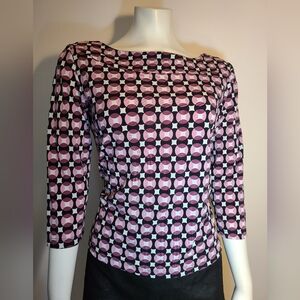 Women's small petite pink purple black 3/4 sleeve top